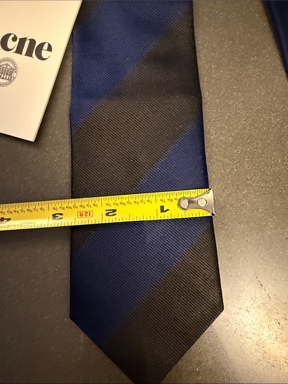 New Acne Studios Black, Navy and Cream Diagonal Stripe Silk Tie - Picture 2 of 6
